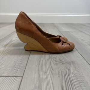 Miss Albright Anthropologie Heels Women's 8 Leather Wooden Cutout Wedge